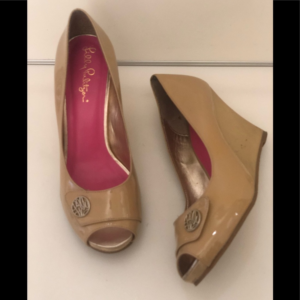 Open Toe Patent Wedge Shoes